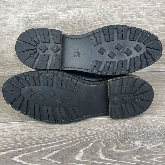 Frye Julie Women’s Sz 9B Black Leather Hi Top Lace Up Lug Almond Toe Combat Boot - Picture 8 of 12